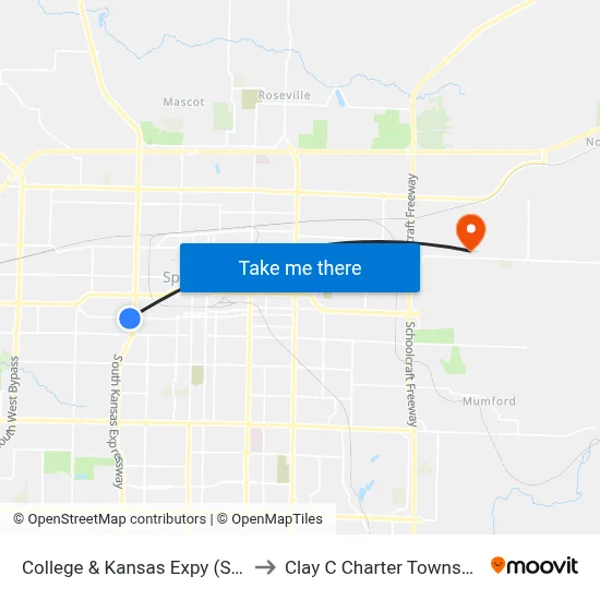 College & Kansas Expy (Sw) to Clay C Charter Township map