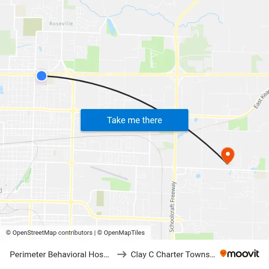 Perimeter Behavioral Hospital to Clay C Charter Township map