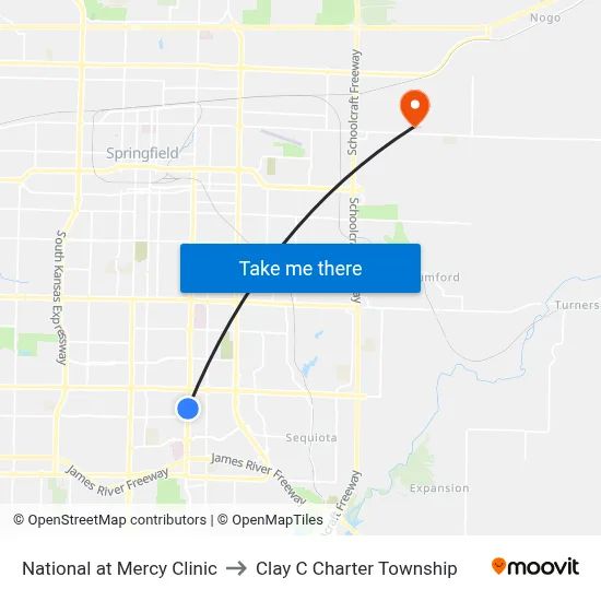 National at Mercy Clinic to Clay C Charter Township map