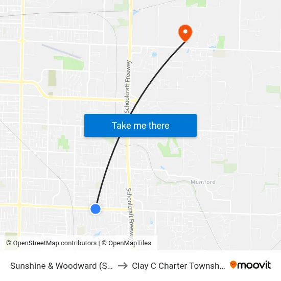 Sunshine & Woodward (Se) to Clay C Charter Township map