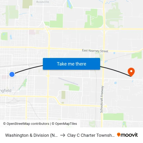 Washington & Division (Ne) to Clay C Charter Township map