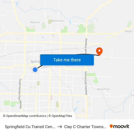 Springfield Cu Transit Center to Clay C Charter Township map
