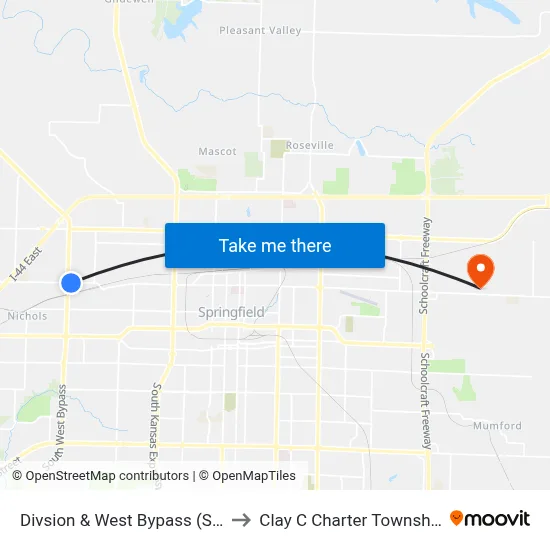 Divsion & West Bypass (Se) to Clay C Charter Township map