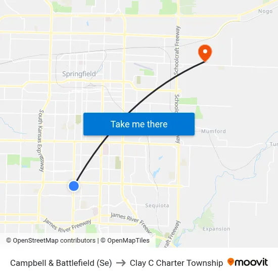 Campbell & Battlefield (Se) to Clay C Charter Township map