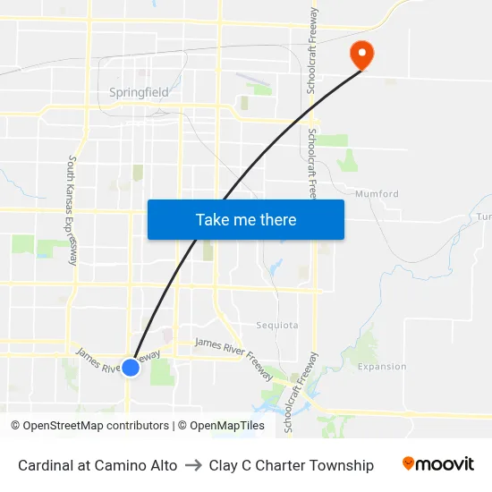 Cardinal at Camino Alto to Clay C Charter Township map