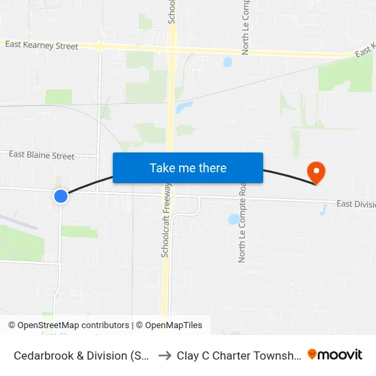 Cedarbrook & Division (Sw) to Clay C Charter Township map