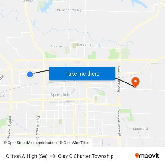 Clifton & High (Se) to Clay C Charter Township map