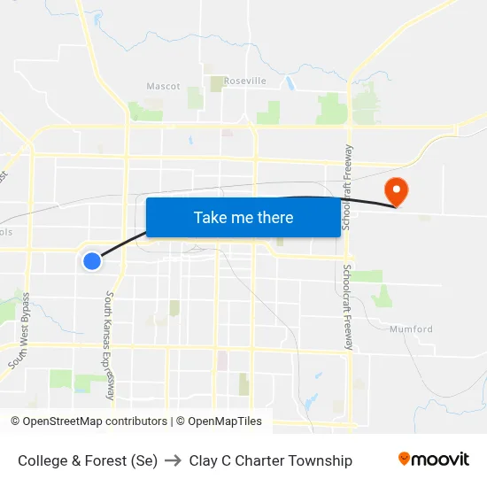 College & Forest (Se) to Clay C Charter Township map