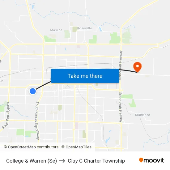 College & Warren (Se) to Clay C Charter Township map