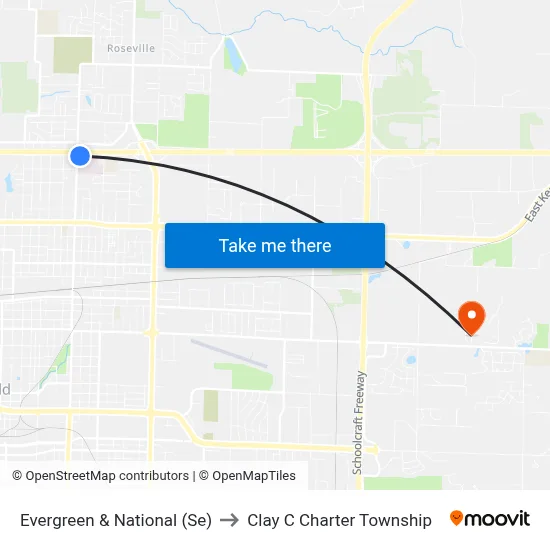 Evergreen & National (Se) to Clay C Charter Township map