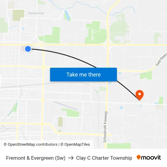 Fremont & Evergreen (Sw) to Clay C Charter Township map