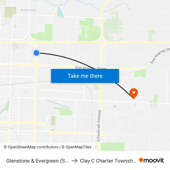 Glenstone & Evergreen (Se) to Clay C Charter Township map