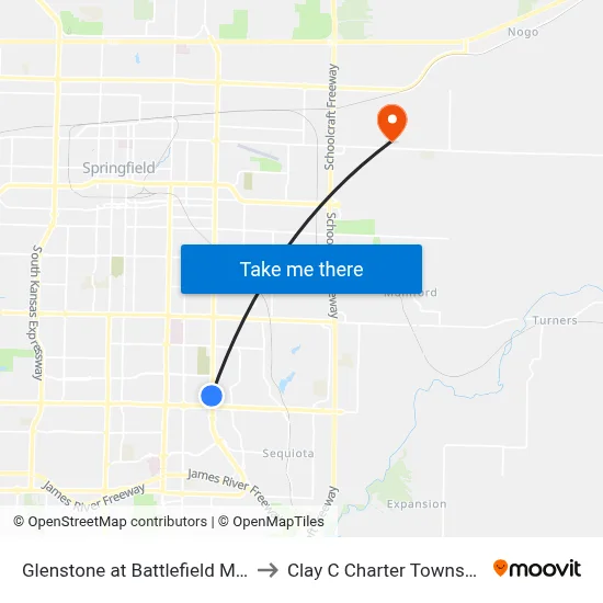 Glenstone at Battlefield Mall to Clay C Charter Township map