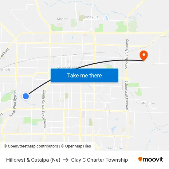 Hillcrest & Catalpa (Ne) to Clay C Charter Township map