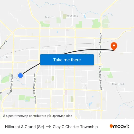 Hillcrest & Grand (Se) to Clay C Charter Township map