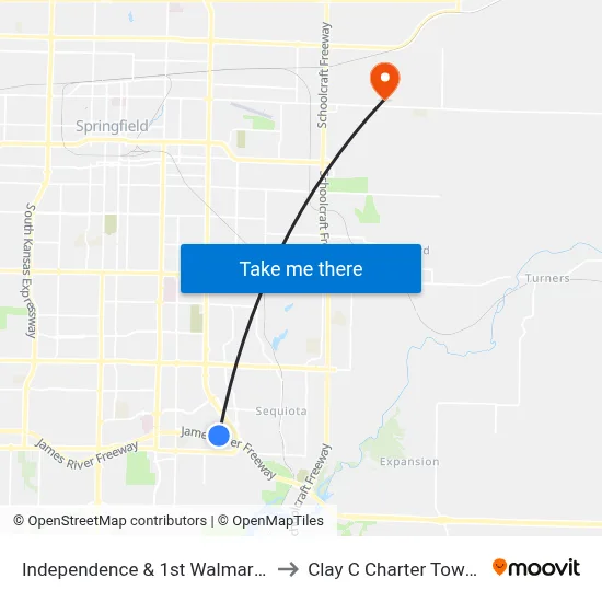 Independence & 1st Walmart Drive to Clay C Charter Township map