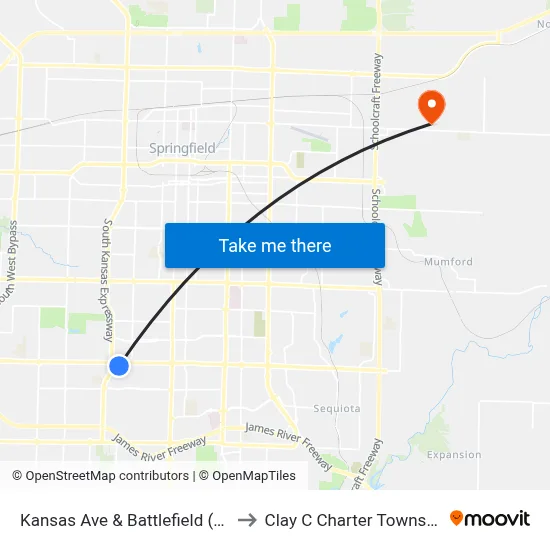 Kansas Ave & Battlefield (Se) to Clay C Charter Township map