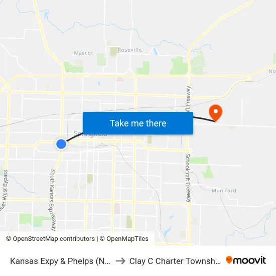 Kansas Expy & Phelps (Ne) to Clay C Charter Township map
