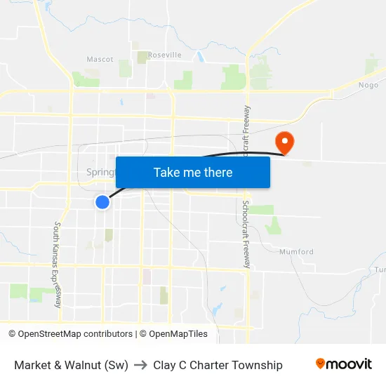 Market & Walnut (Sw) to Clay C Charter Township map