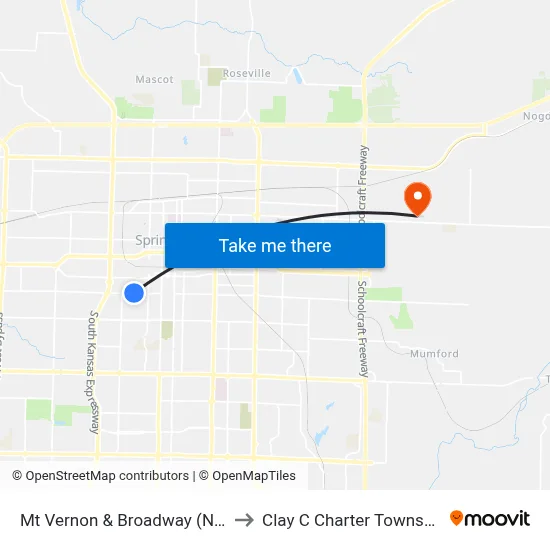 Mt Vernon & Broadway (Nw) to Clay C Charter Township map