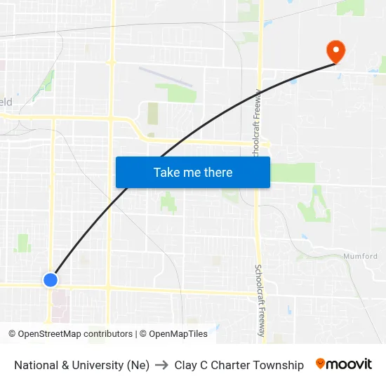 National & University (Ne) to Clay C Charter Township map