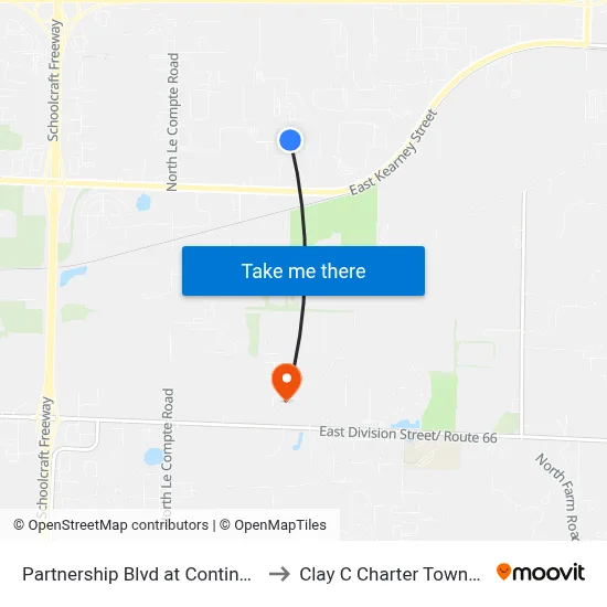 Partnership Blvd at Continental to Clay C Charter Township map