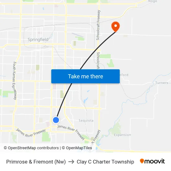 Primrose & Fremont (Nw) to Clay C Charter Township map