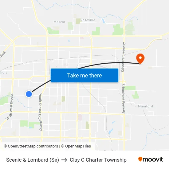 Scenic & Lombard (Se) to Clay C Charter Township map