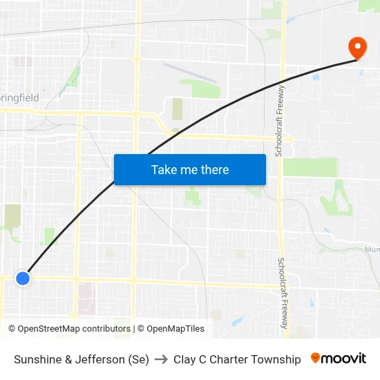 Sunshine & Jefferson (Se) to Clay C Charter Township map