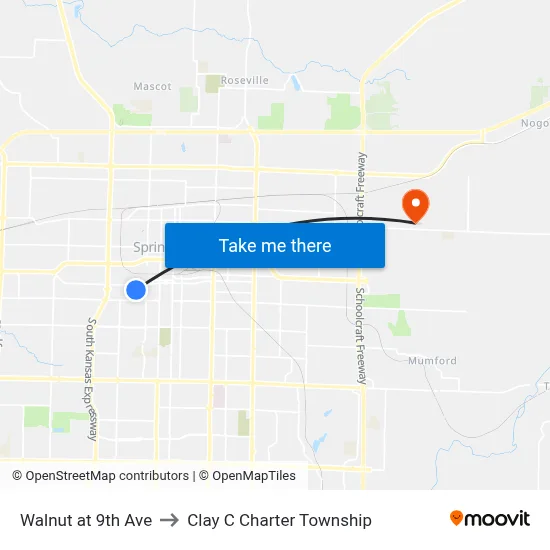 Walnut at 9th Ave to Clay C Charter Township map