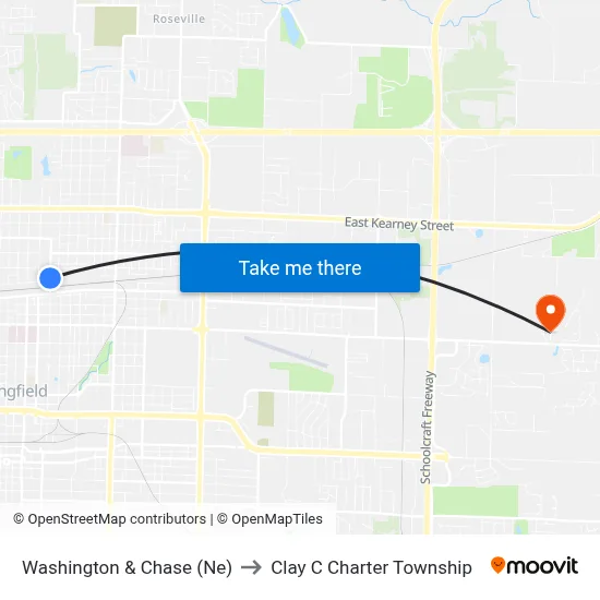 Washington & Chase (Ne) to Clay C Charter Township map