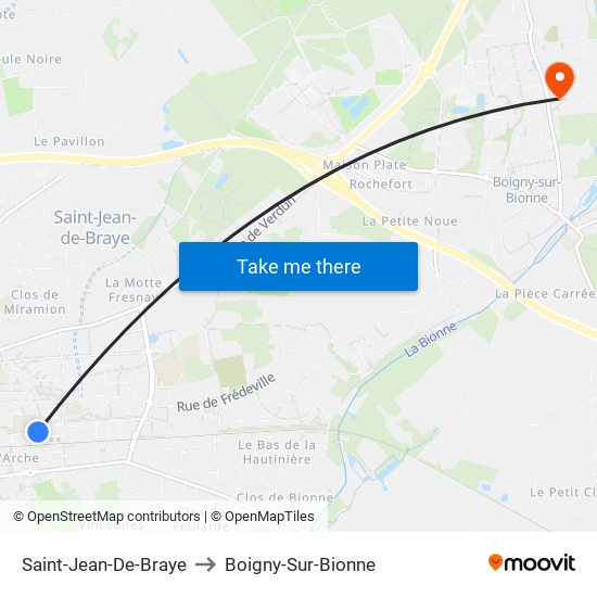 Saint-Jean-De-Braye to Boigny-Sur-Bionne map