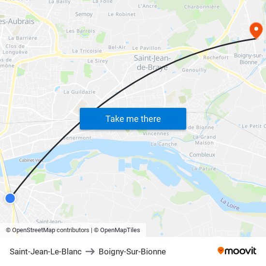 Saint-Jean-Le-Blanc to Boigny-Sur-Bionne map