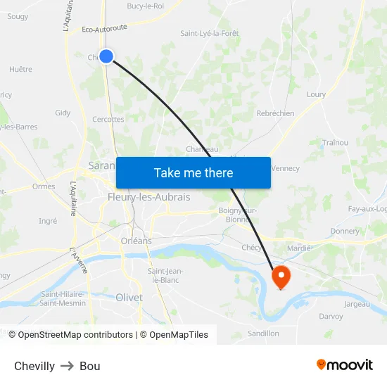 Chevilly to Bou map