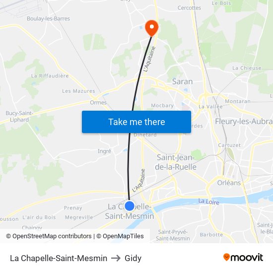 La Chapelle-Saint-Mesmin to Gidy map