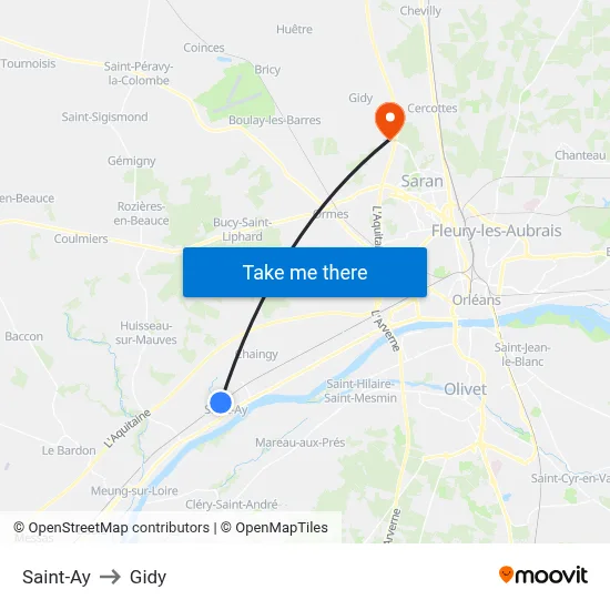 Saint-Ay to Gidy map