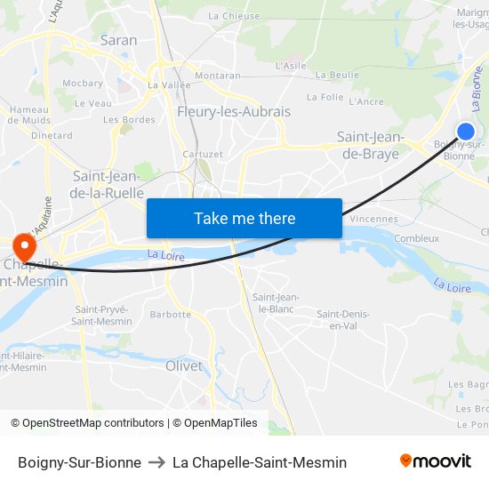 Boigny-Sur-Bionne to La Chapelle-Saint-Mesmin map