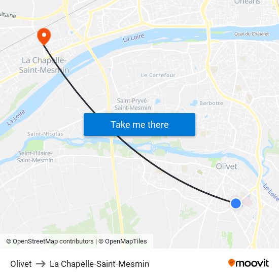 Olivet to La Chapelle-Saint-Mesmin map