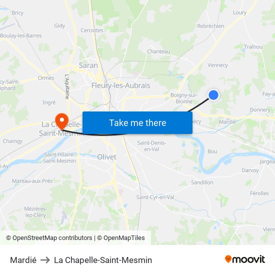 Mardié to La Chapelle-Saint-Mesmin map