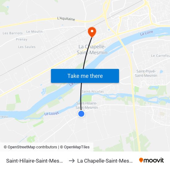 Saint-Hilaire-Saint-Mesmin to La Chapelle-Saint-Mesmin map