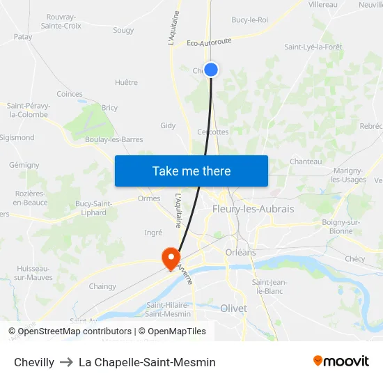 Chevilly to La Chapelle-Saint-Mesmin map