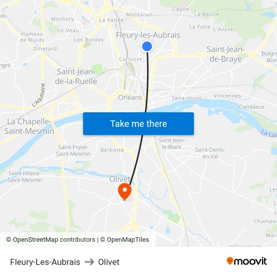 Fleury-Les-Aubrais to Olivet map