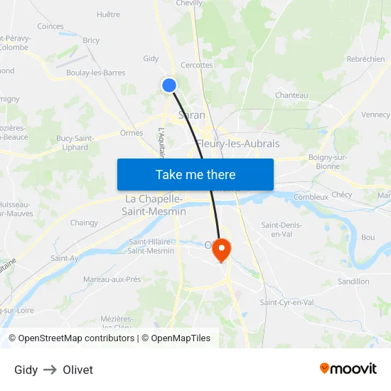 Gidy to Olivet map
