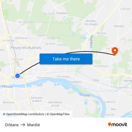 Orléans to Mardié map