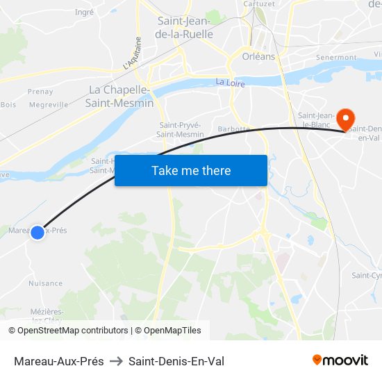 Mareau-Aux-Prés to Saint-Denis-En-Val map