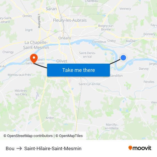 Bou to Saint-Hilaire-Saint-Mesmin map