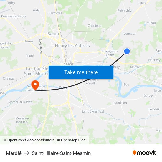 Mardié to Saint-Hilaire-Saint-Mesmin map