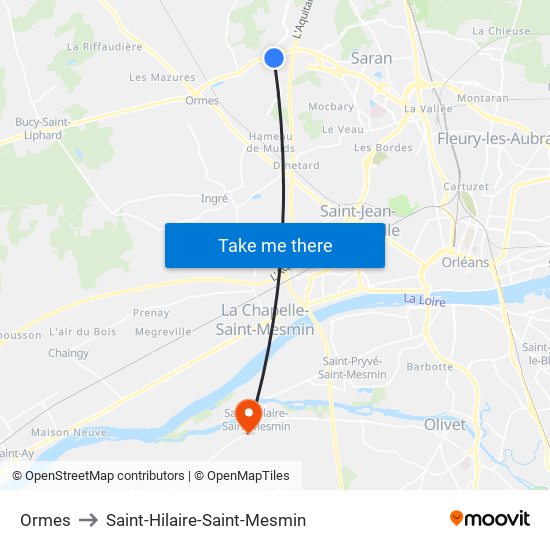Ormes to Saint-Hilaire-Saint-Mesmin map