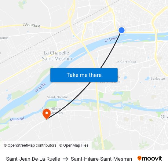 Saint-Jean-De-La-Ruelle to Saint-Hilaire-Saint-Mesmin map