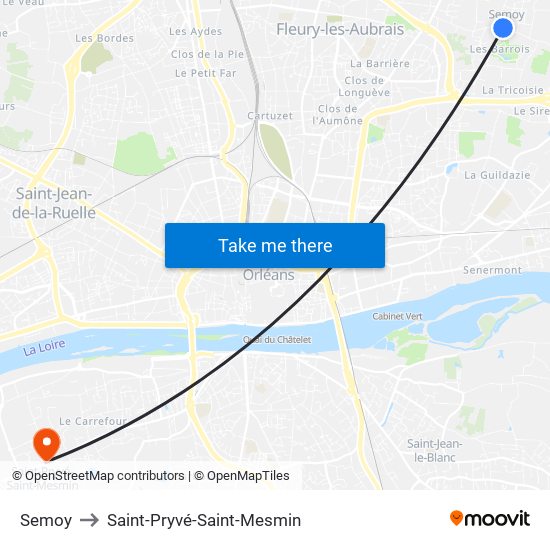 Semoy to Saint-Pryvé-Saint-Mesmin map